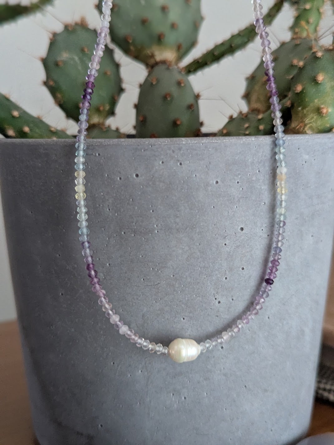 Faceted Beaded Fluorite and Freshwater Pearl Necklace