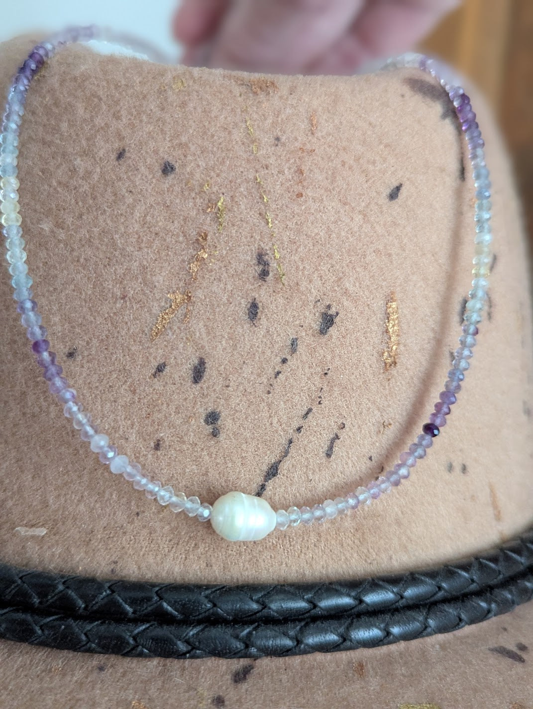 Faceted Beaded Fluorite and Freshwater Pearl Necklace