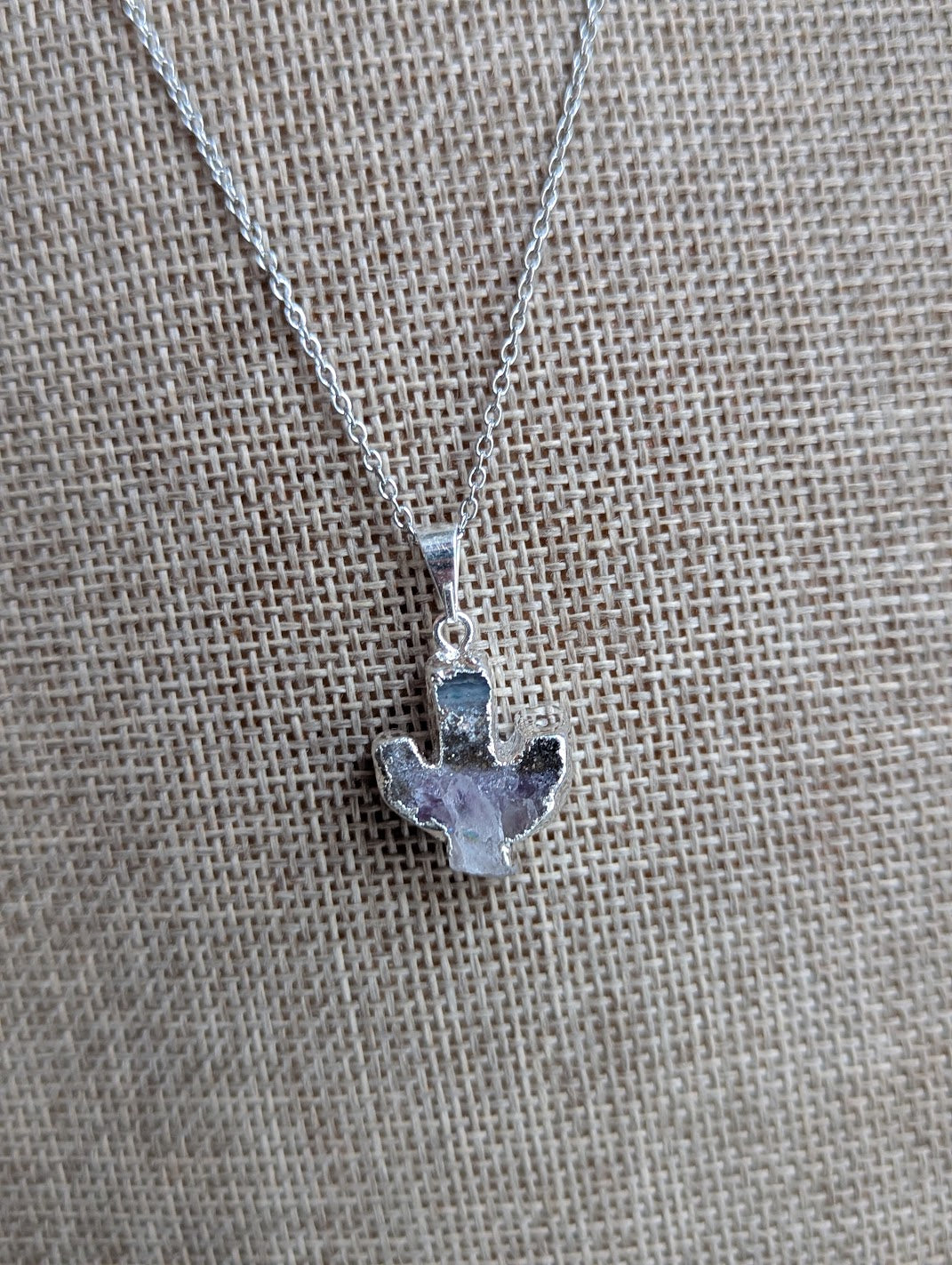 Amethyst Cactus Silver Necklace