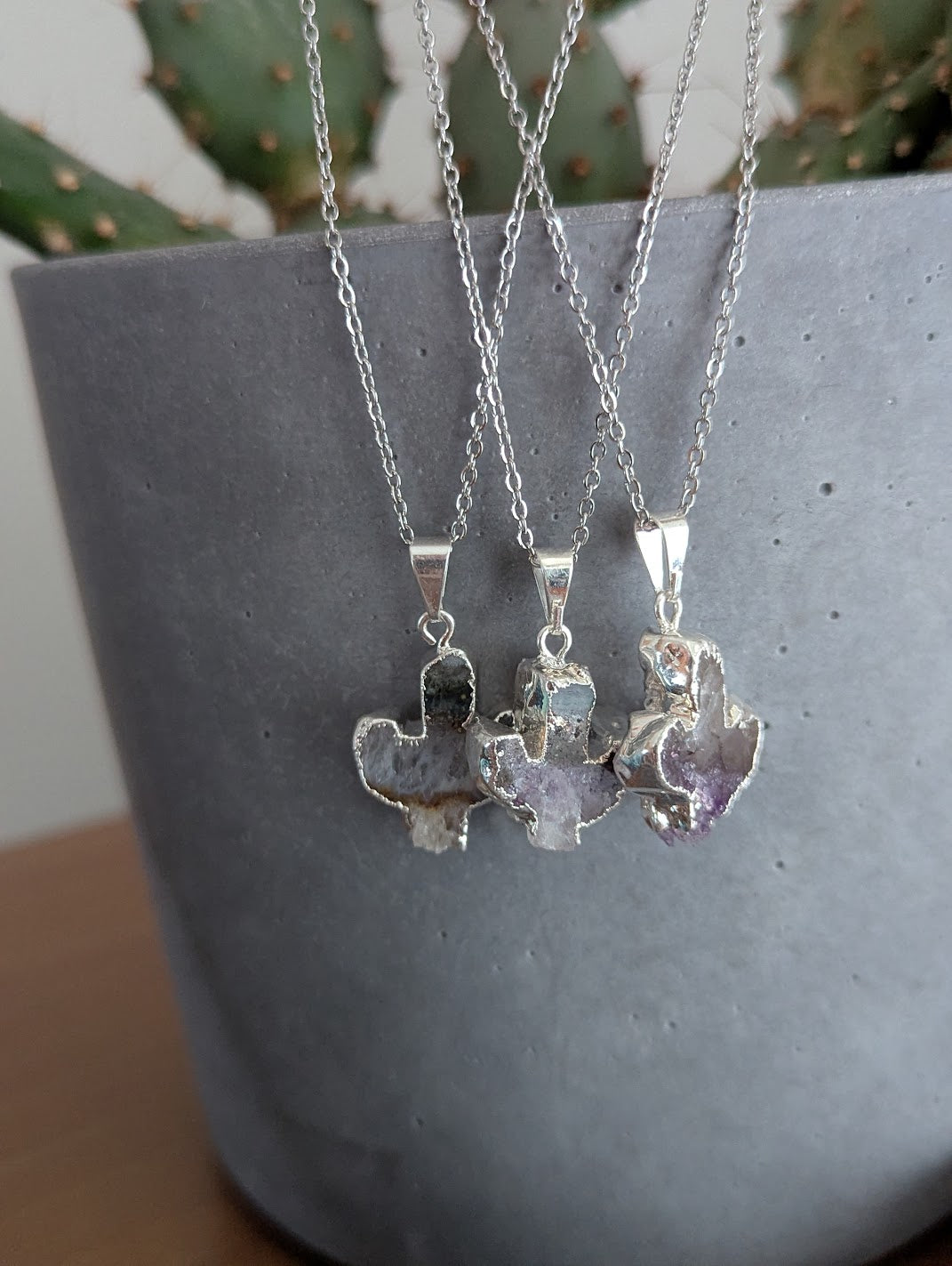 Amethyst Cactus Silver Necklace