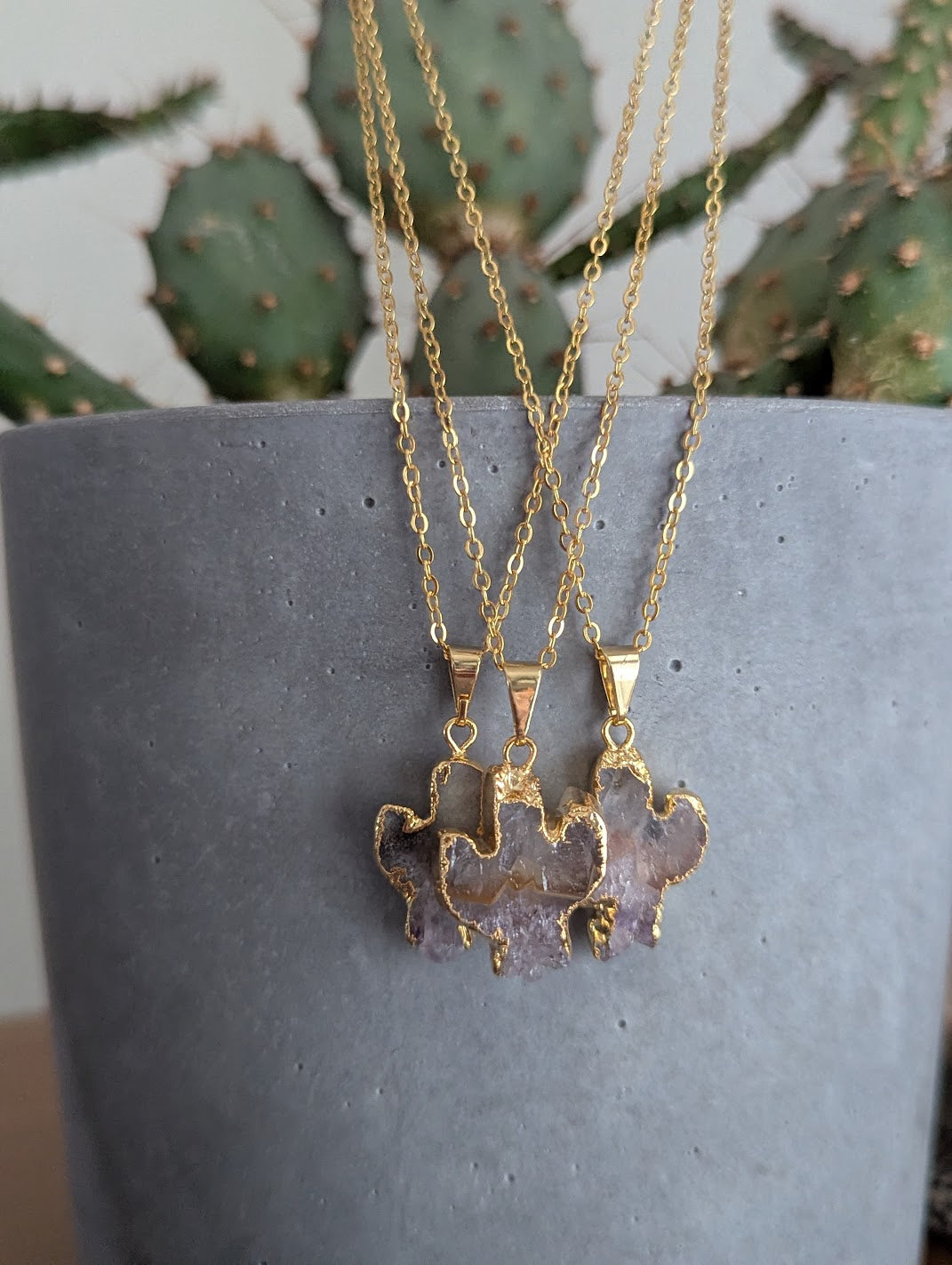 Amethyst Cactus Gold Necklace