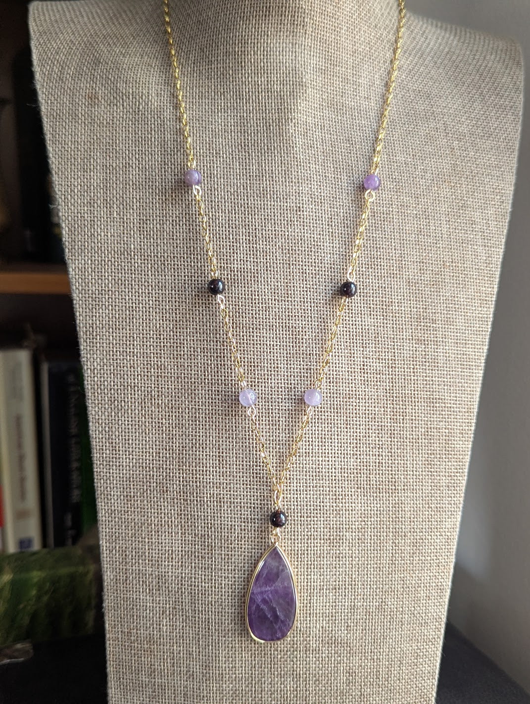 Amethyst and Garnet Beaded Gold Necklace