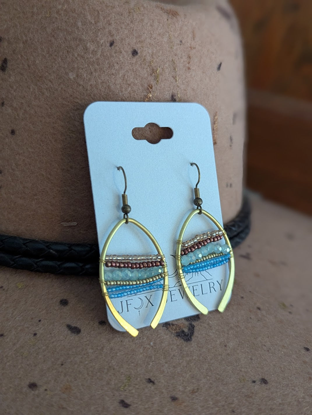 Beaded Brass Hammered Arch Earrings