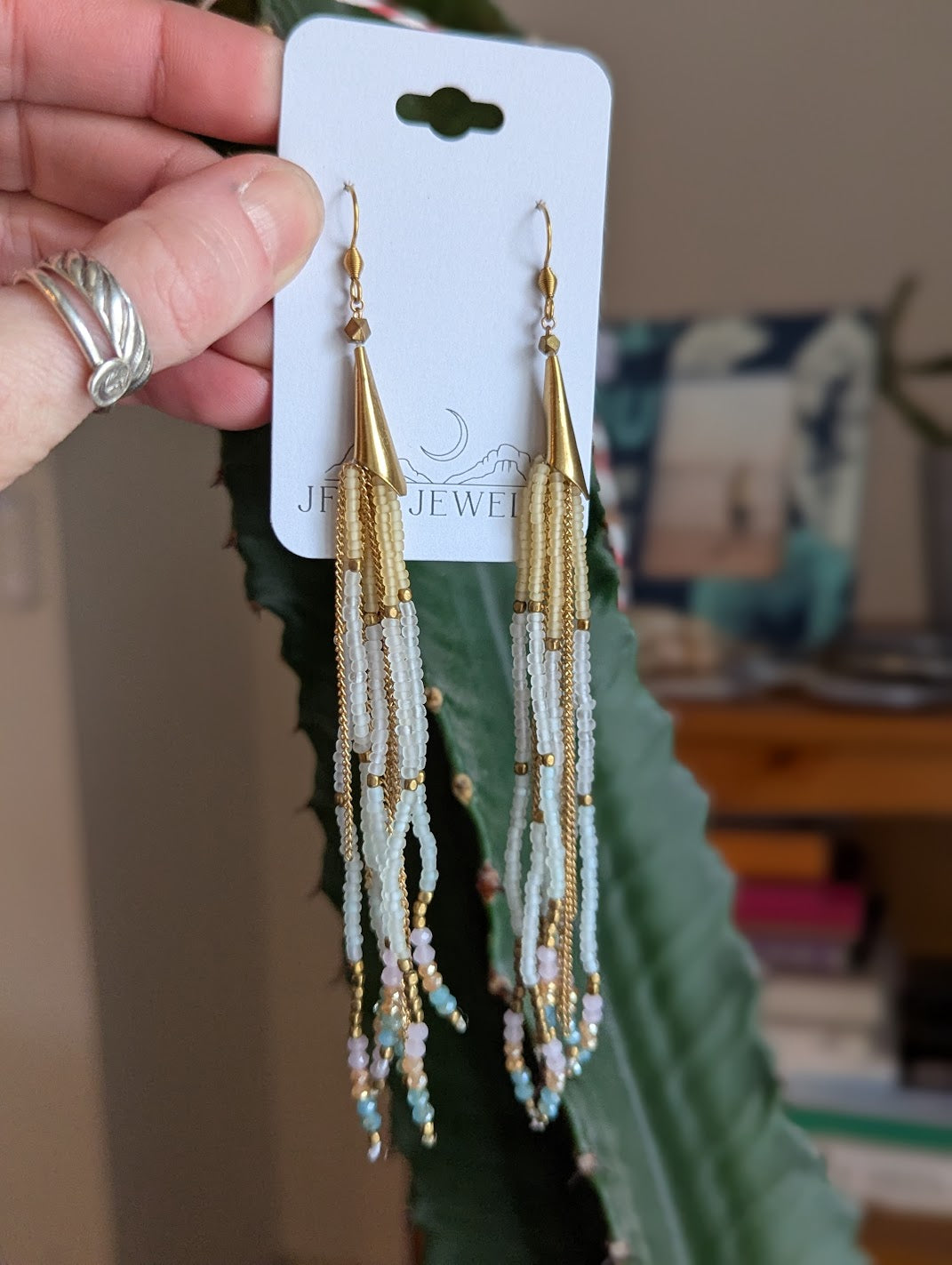 Long Beaded Pastel Tassel Earrings