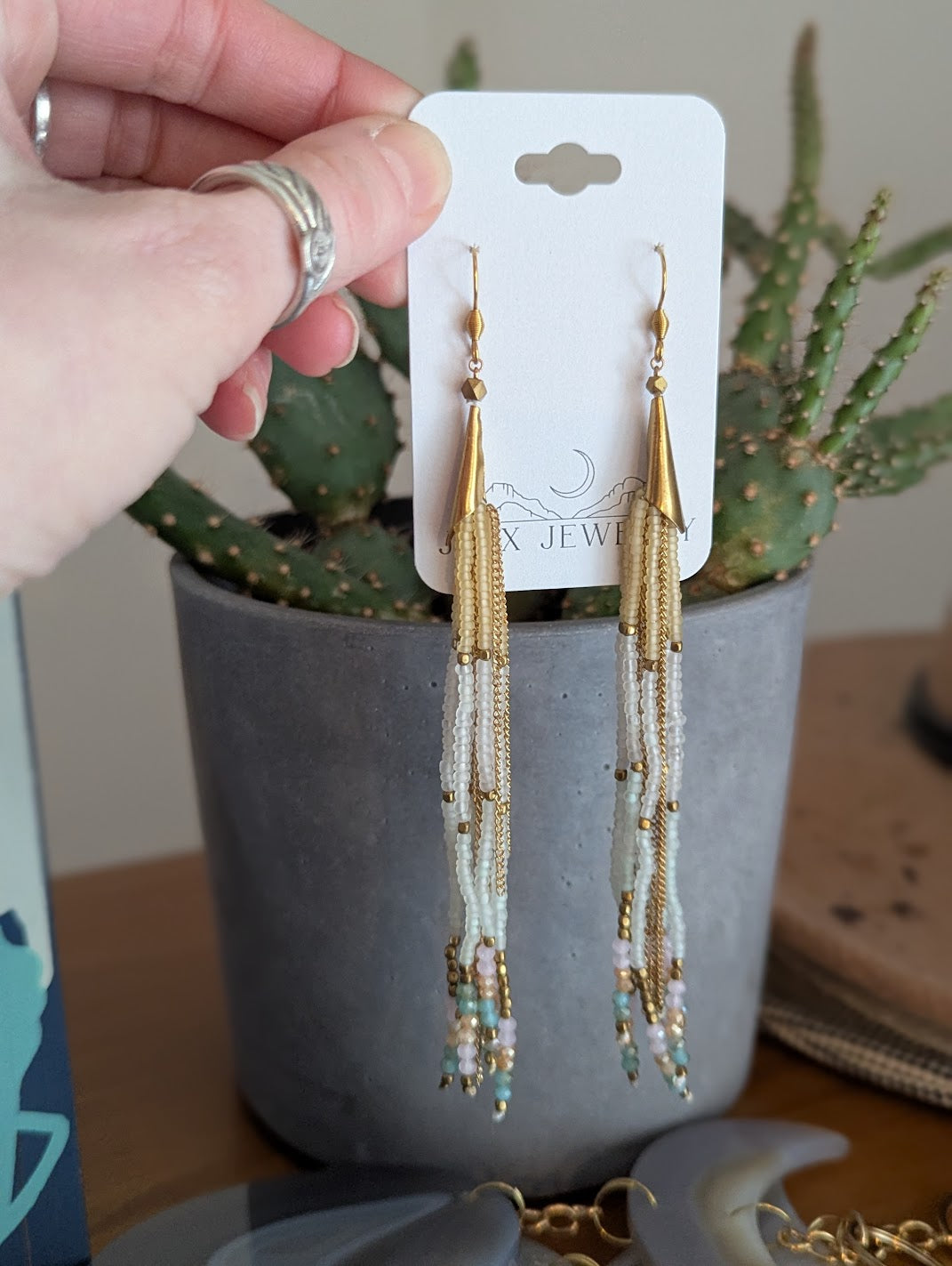Long Beaded Pastel Tassel Earrings