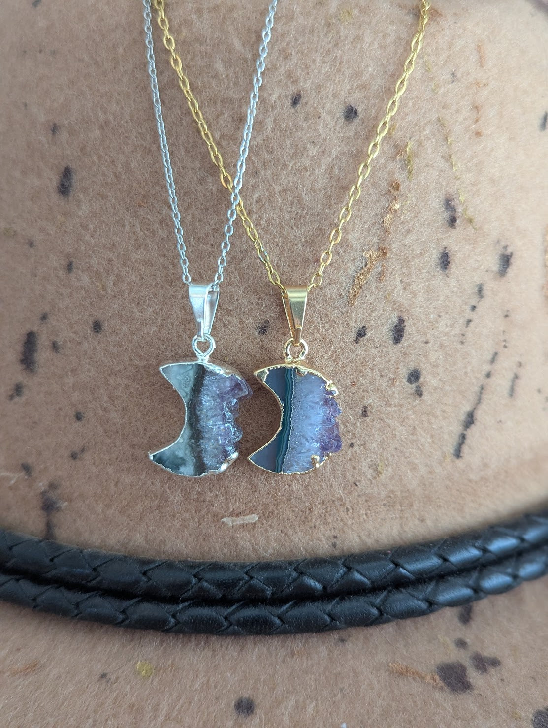 Amethyst Crescent Moon Necklace (Silver or Gold)