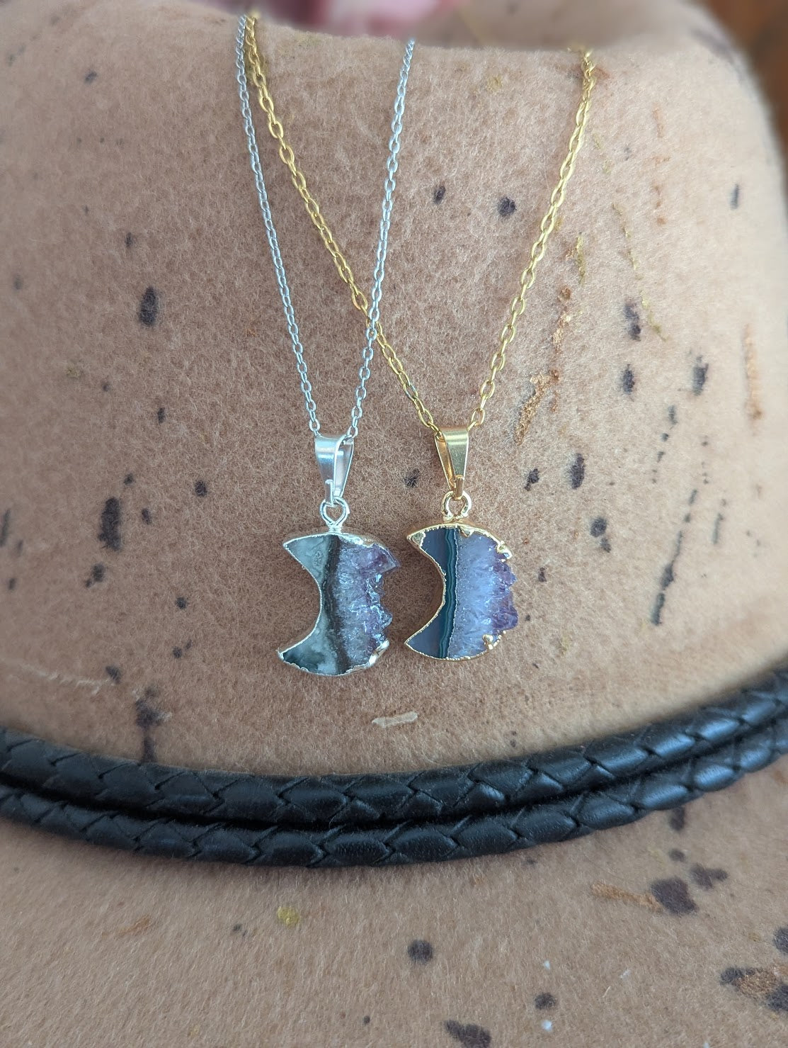 Amethyst Crescent Moon Necklace (Silver or Gold)