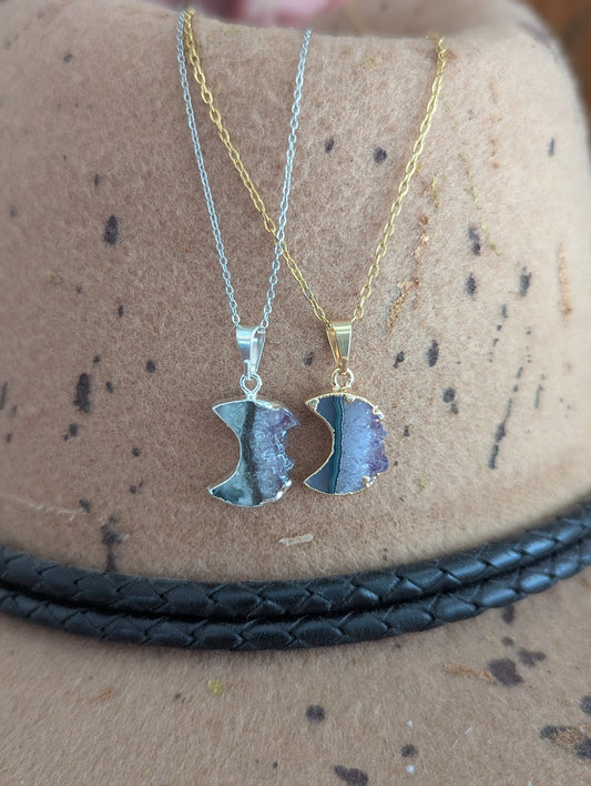 Amethyst Crescent Moon Necklace (Silver or Gold)