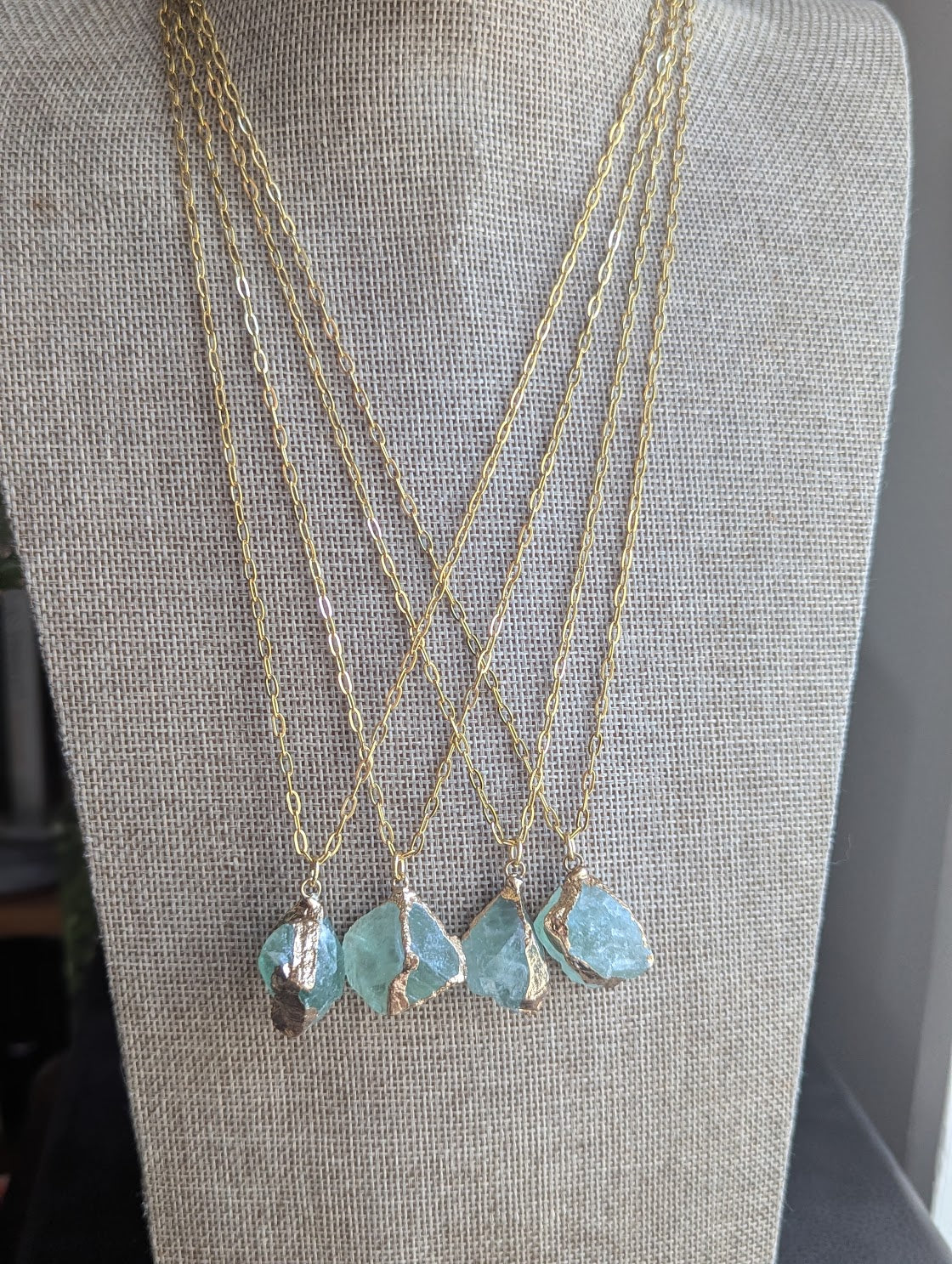 Raw Green Fluorite Gold Necklace