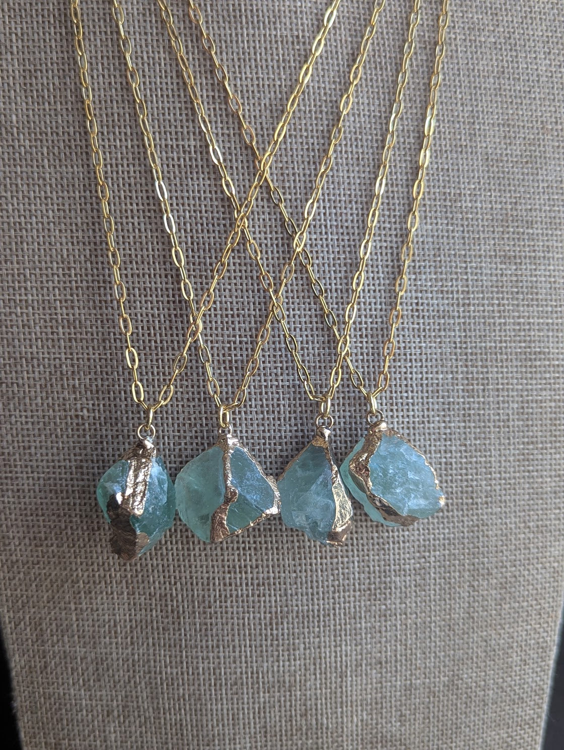Raw Green Fluorite Gold Necklace