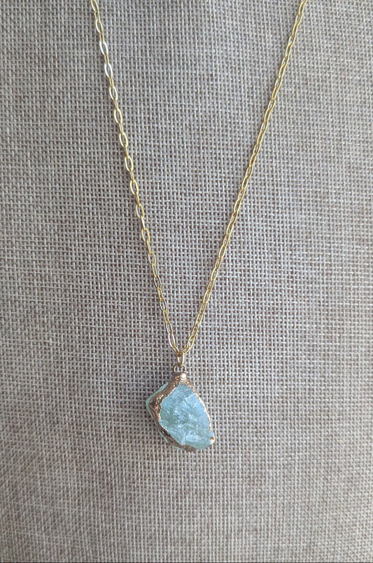Raw Green Fluorite Gold Necklace