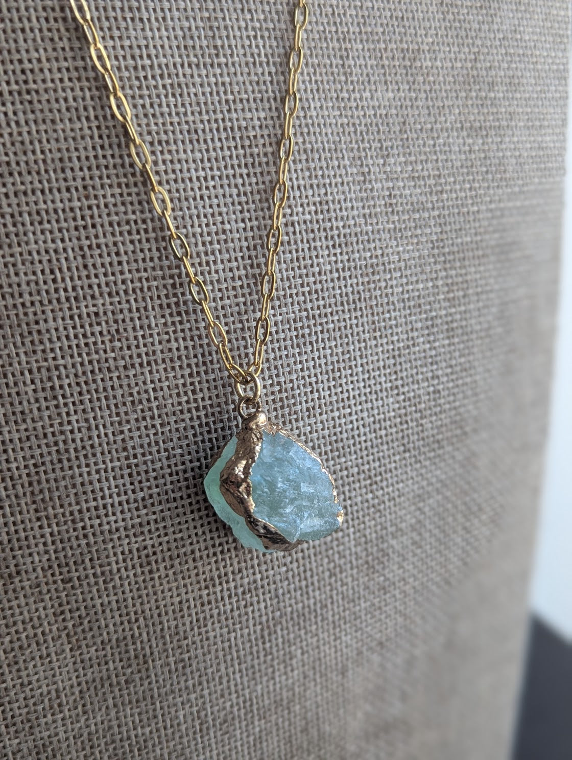 Raw Green Fluorite Gold Necklace