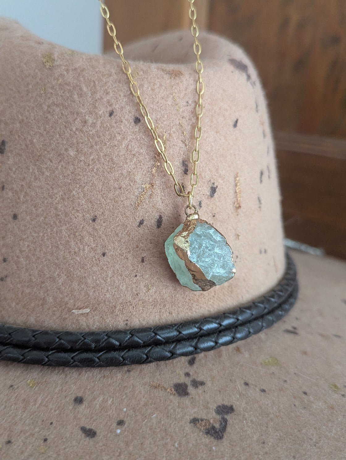 Raw Green Fluorite Gold Necklace