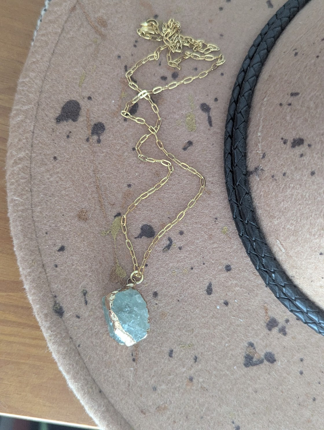 Raw Green Fluorite Gold Necklace
