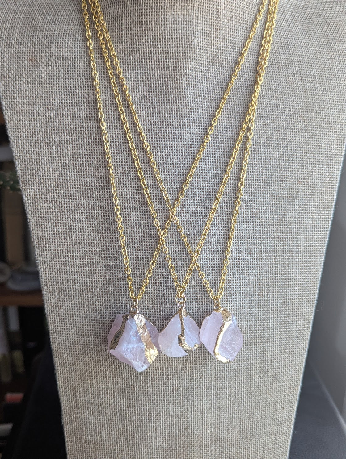 Raw Rose Quartz Gold Necklace
