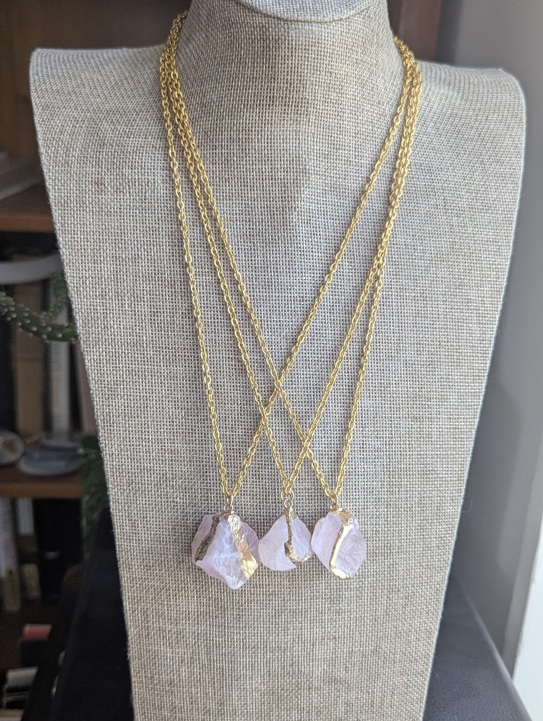 Raw Rose Quartz Gold Necklace
