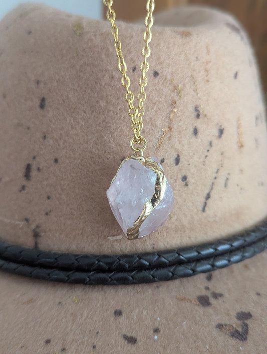 Raw Rose Quartz Gold Necklace