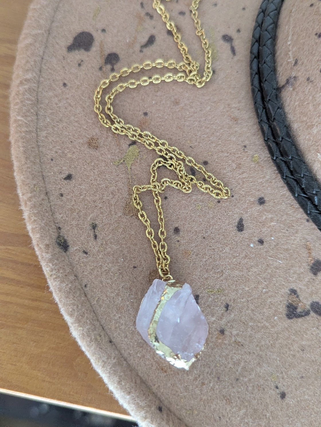 Raw Rose Quartz Gold Necklace