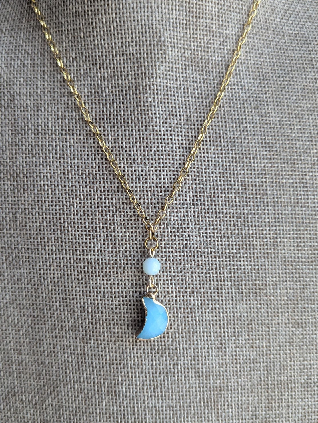 Gemstone Crescent Moon Gold Necklace (Various Options Available)