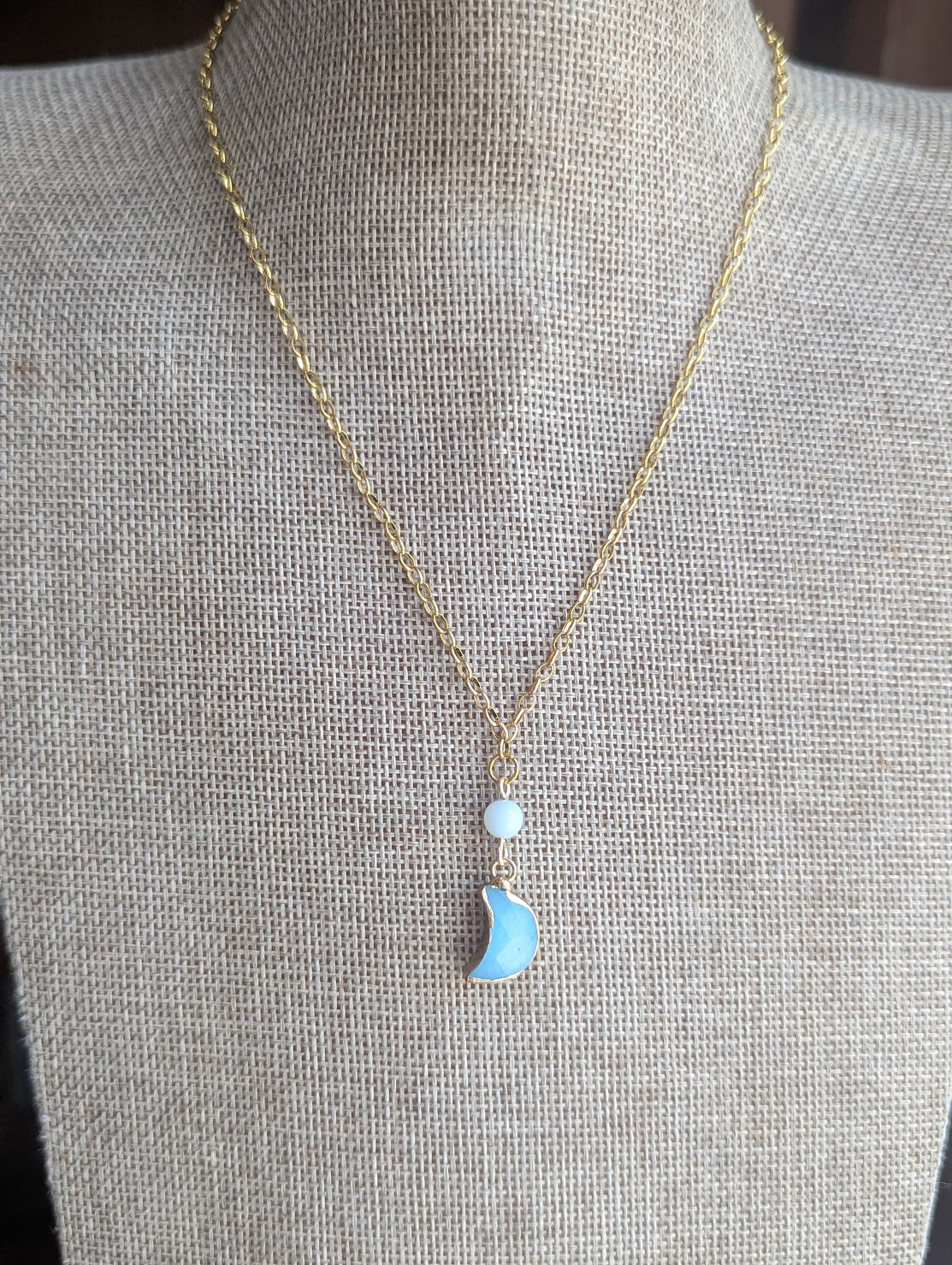 Gemstone Crescent Moon Gold Necklace (Various Options Available)