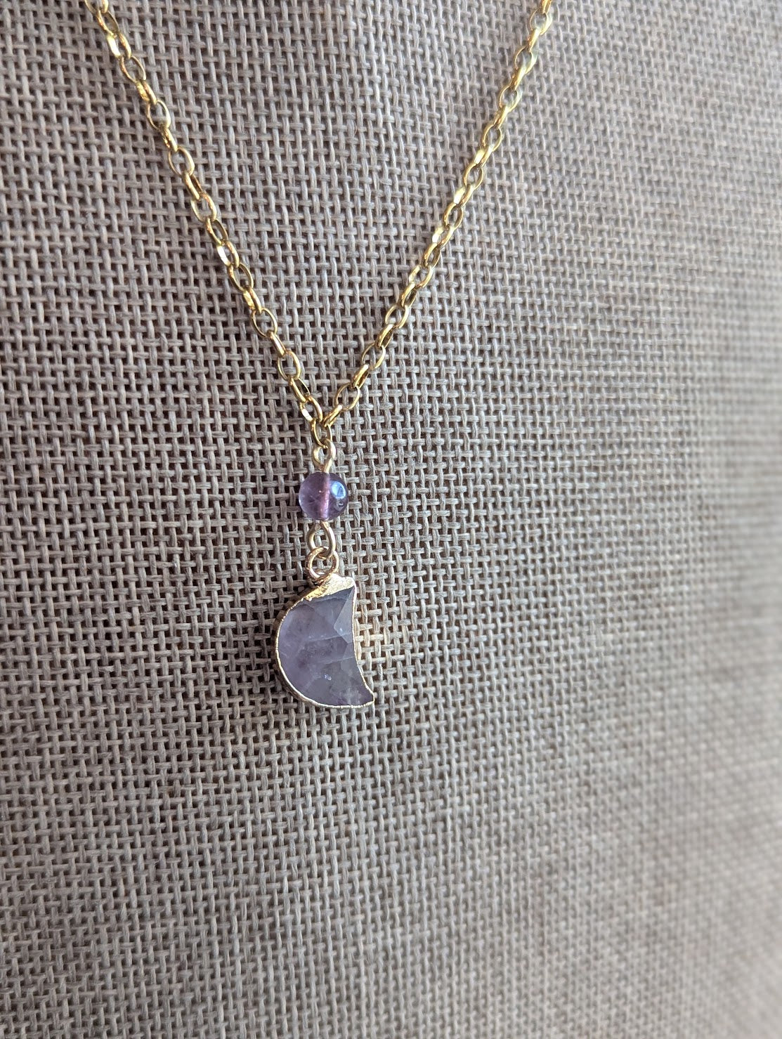 Gemstone Crescent Moon Gold Necklace (Various Options Available)
