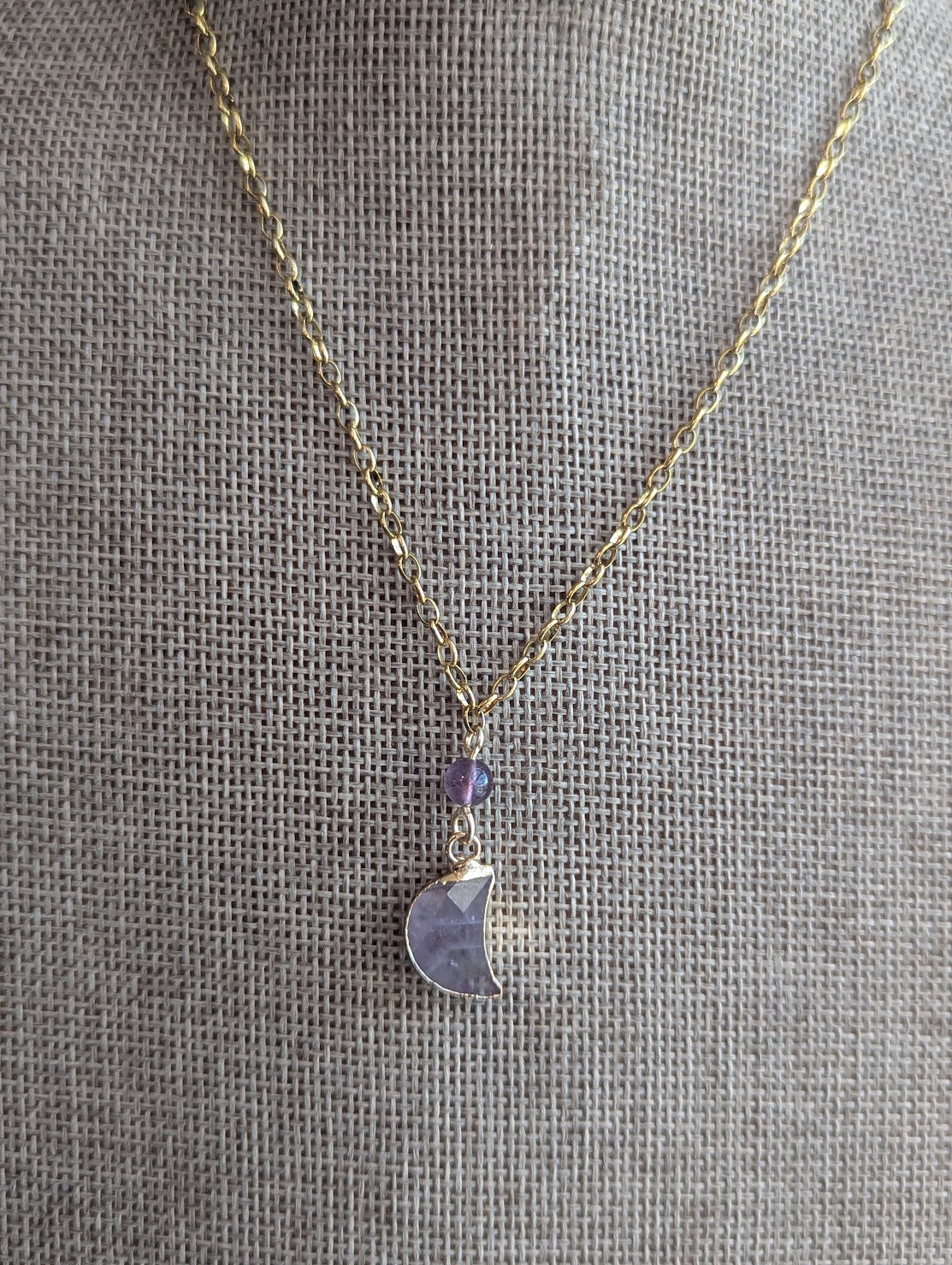 Gemstone Crescent Moon Gold Necklace (Various Options Available)