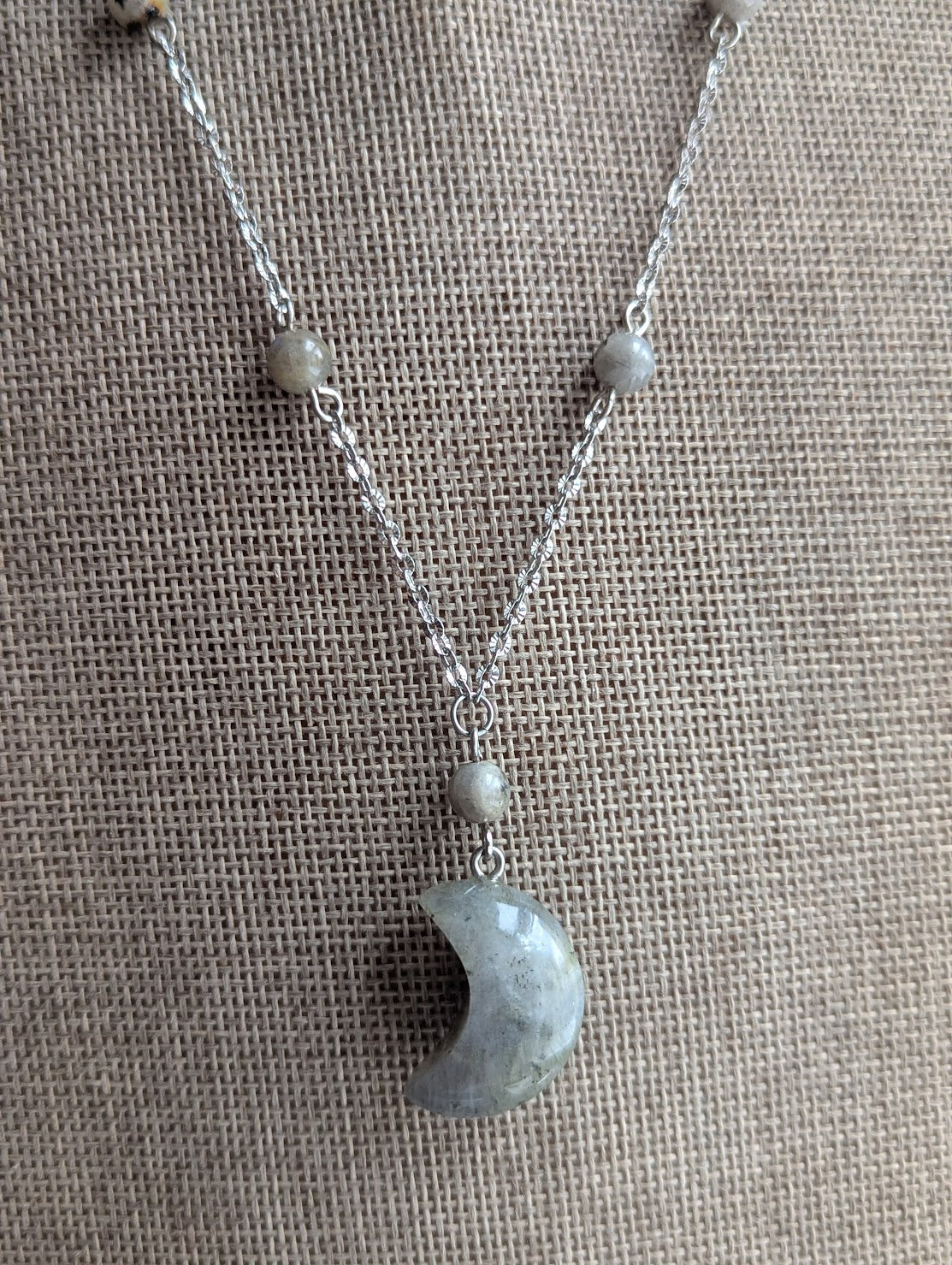 Labradorite Crescent Moon Stainless Necklace