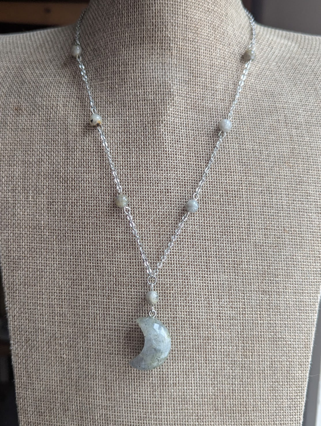 Labradorite Crescent Moon Stainless Necklace