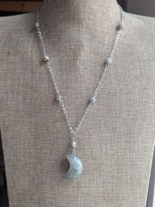 Labradorite Crescent Moon Stainless Necklace