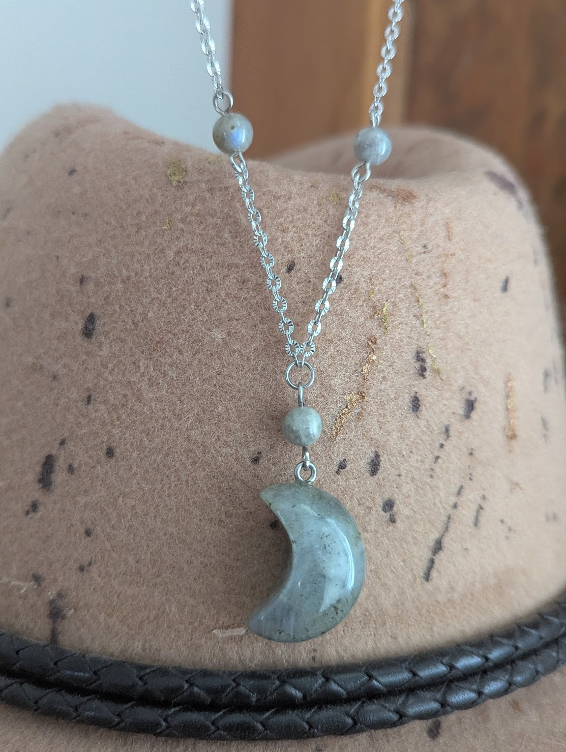 Labradorite Crescent Moon Stainless Necklace