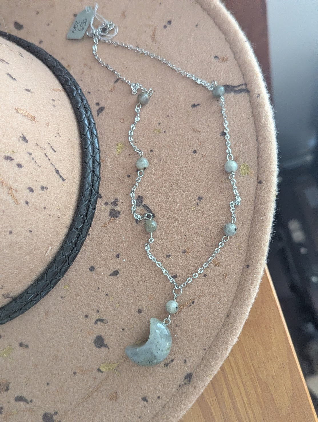 Labradorite Crescent Moon Stainless Necklace