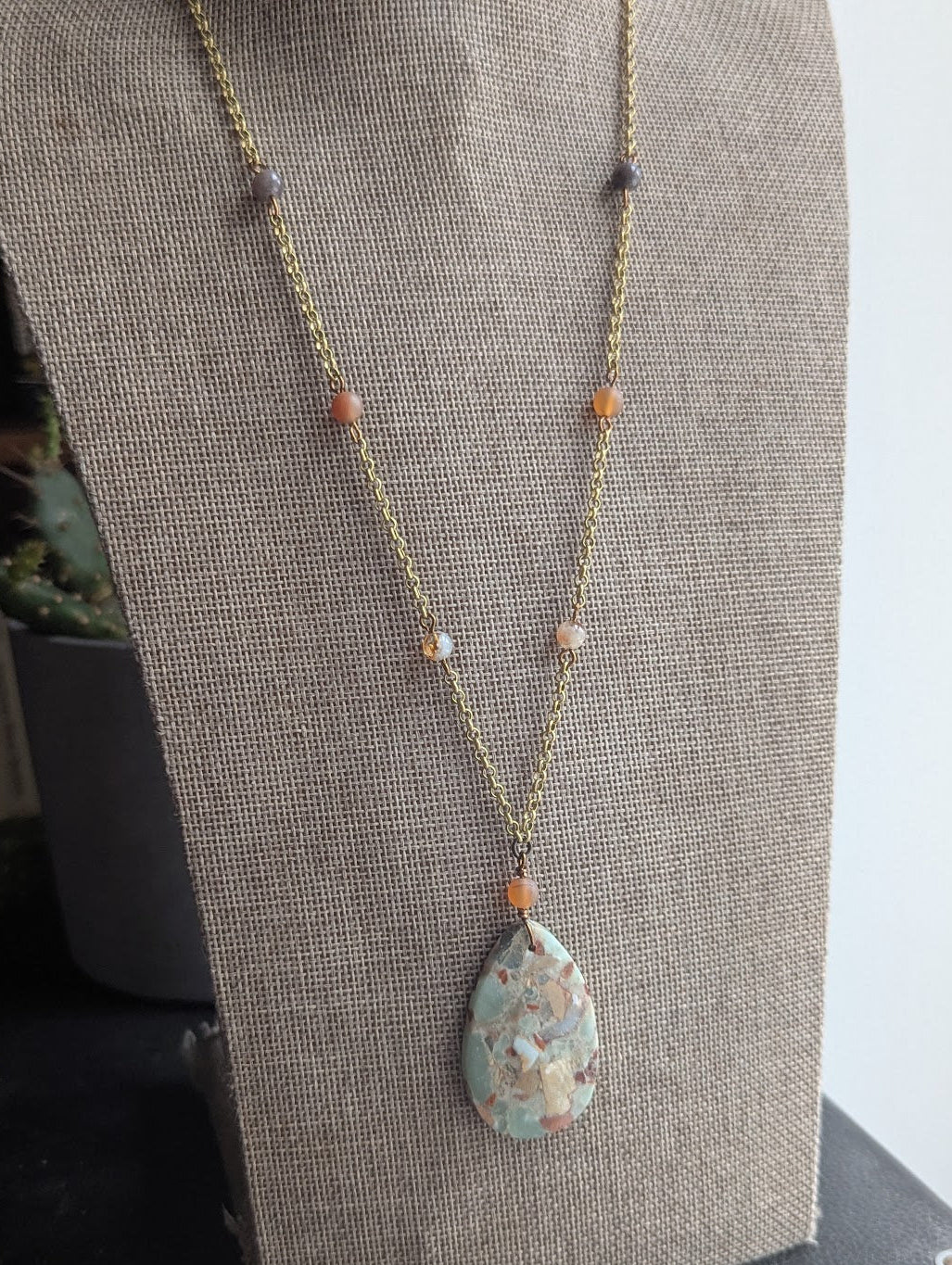 Aqua Terra Jasper Brass Beaded Necklace