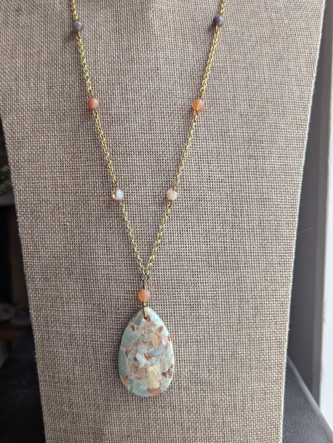 Aqua Terra Jasper Brass Beaded Necklace
