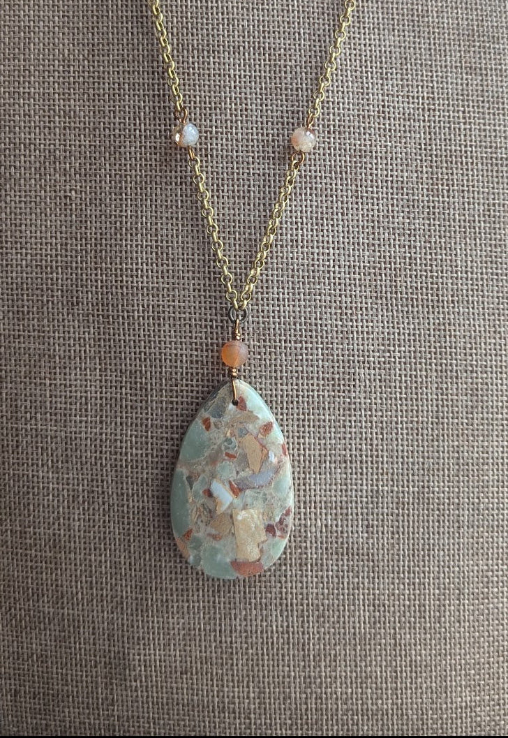 Aqua Terra Jasper Brass Beaded Necklace