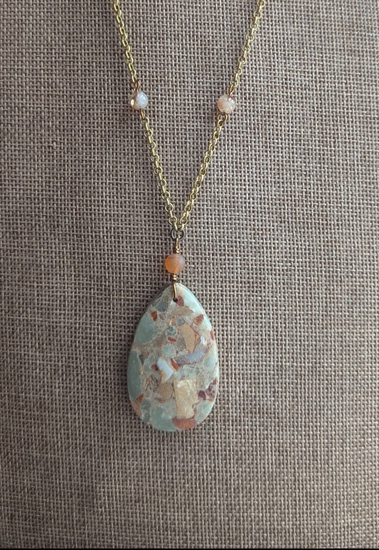 Aqua Terra Jasper Brass Beaded Necklace