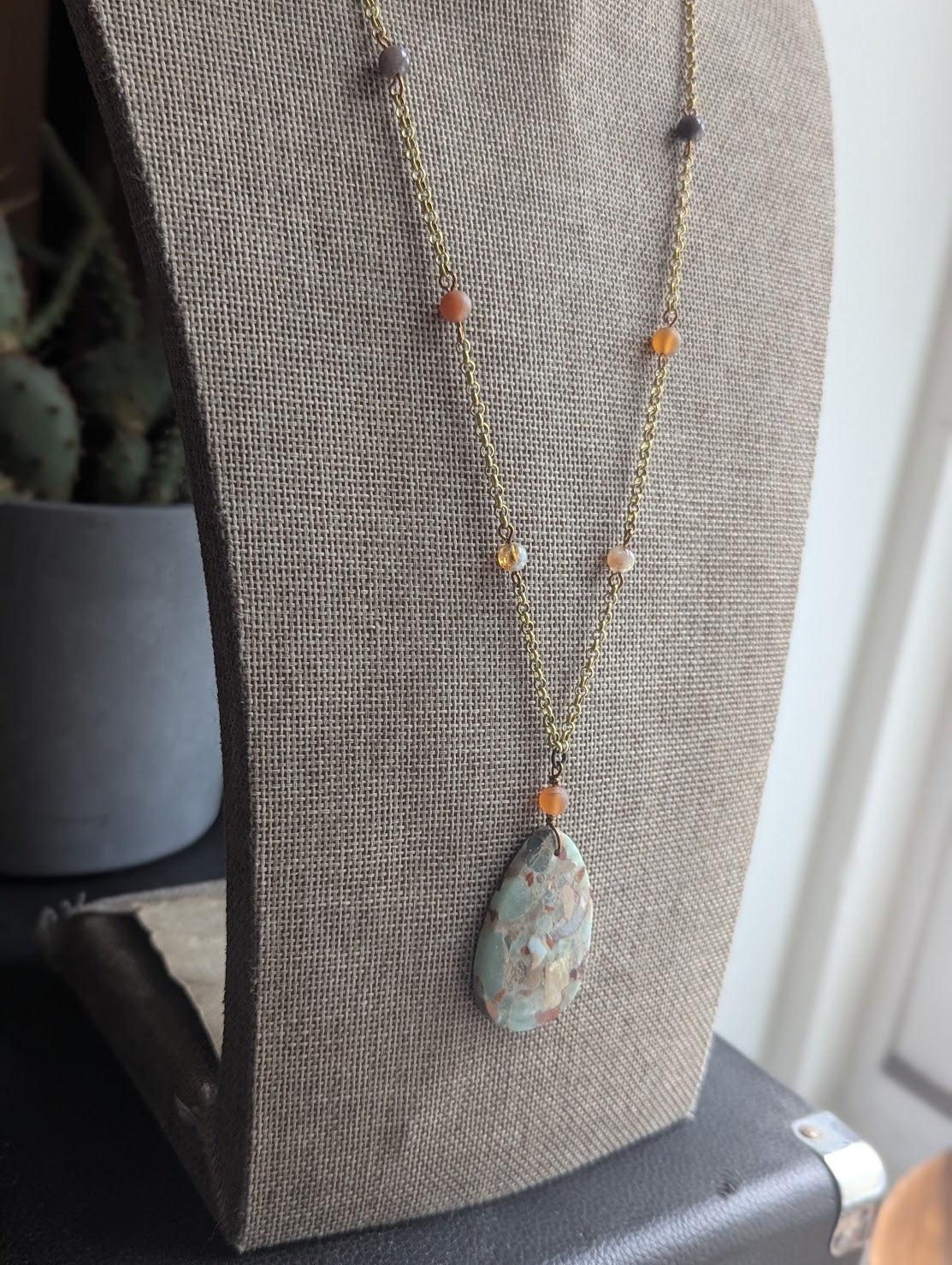 Aqua Terra Jasper Brass Beaded Necklace