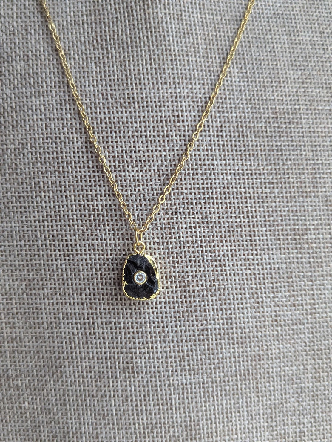 Raw Gemstone CZ Crystal Gold Necklace (Various Stones Available)