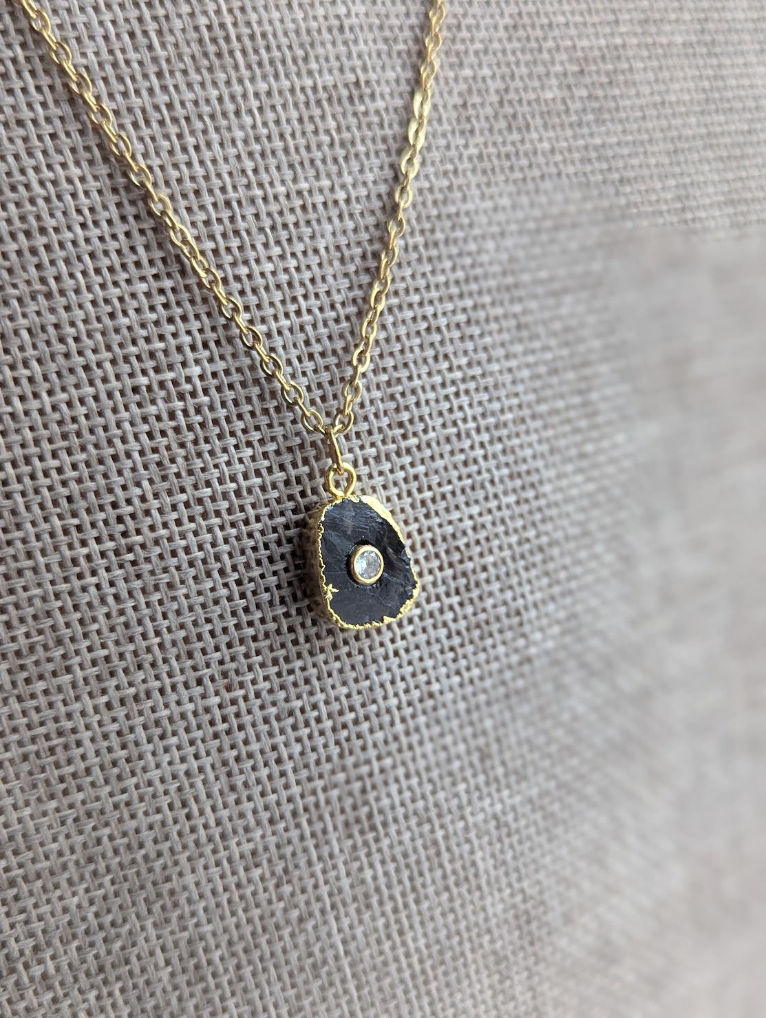 Raw Gemstone CZ Crystal Gold Necklace (Various Stones Available)