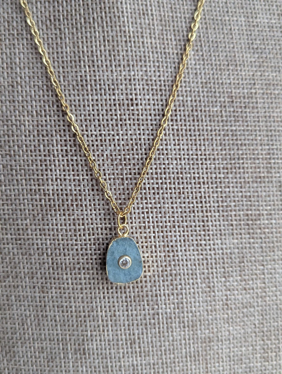 Raw Gemstone CZ Crystal Gold Necklace (Various Stones Available)