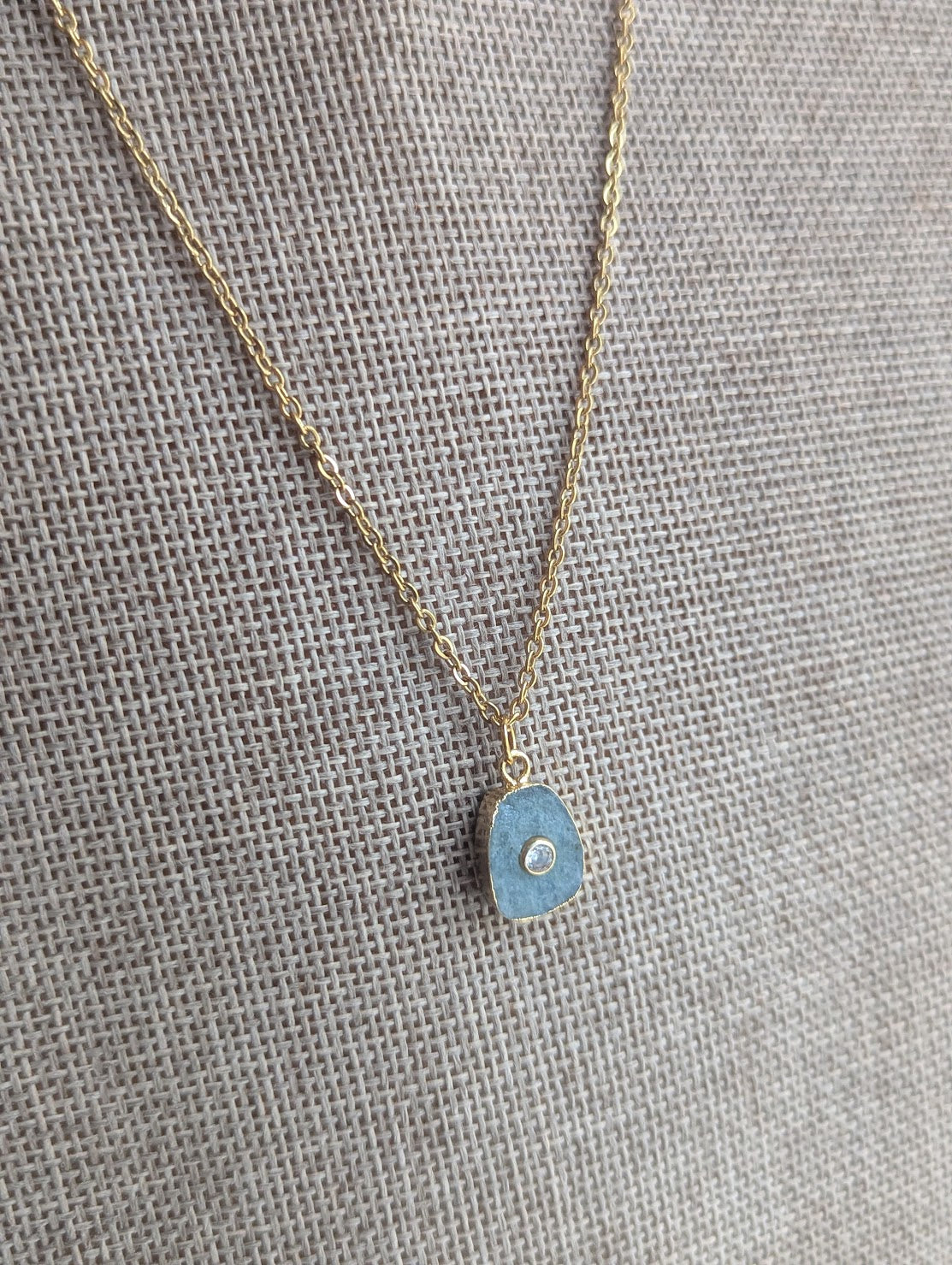 Raw Gemstone CZ Crystal Gold Necklace (Various Stones Available)