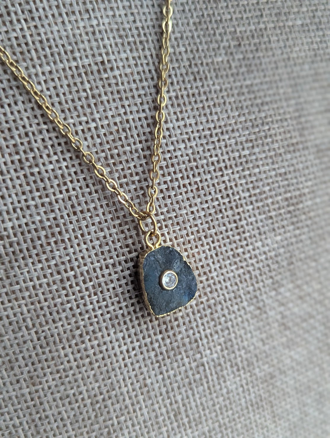 Raw Gemstone CZ Crystal Gold Necklace (Various Stones Available)