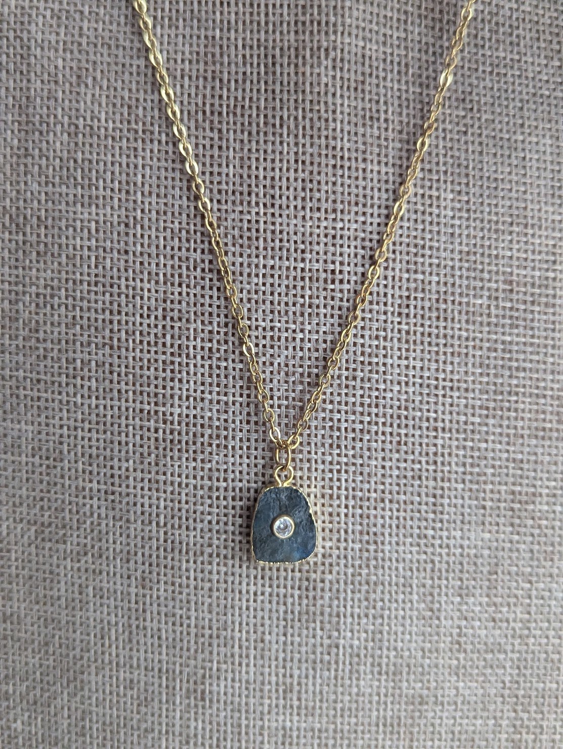 Raw Gemstone CZ Crystal Gold Necklace (Various Stones Available)