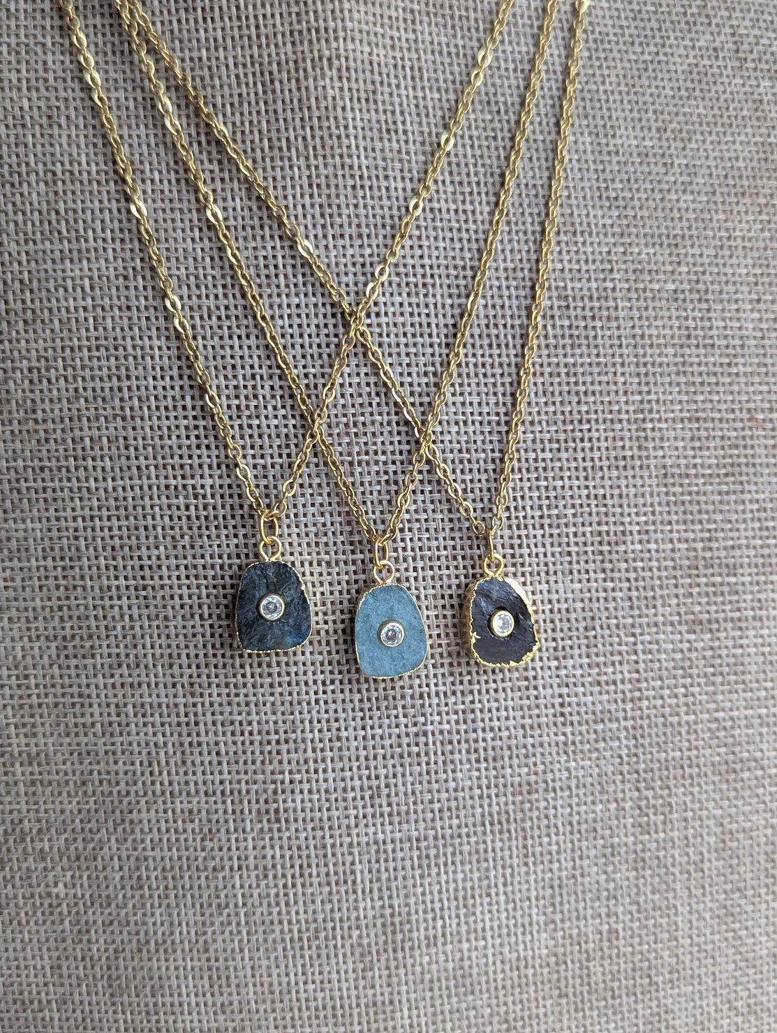 Raw Gemstone CZ Crystal Gold Necklace (Various Stones Available)