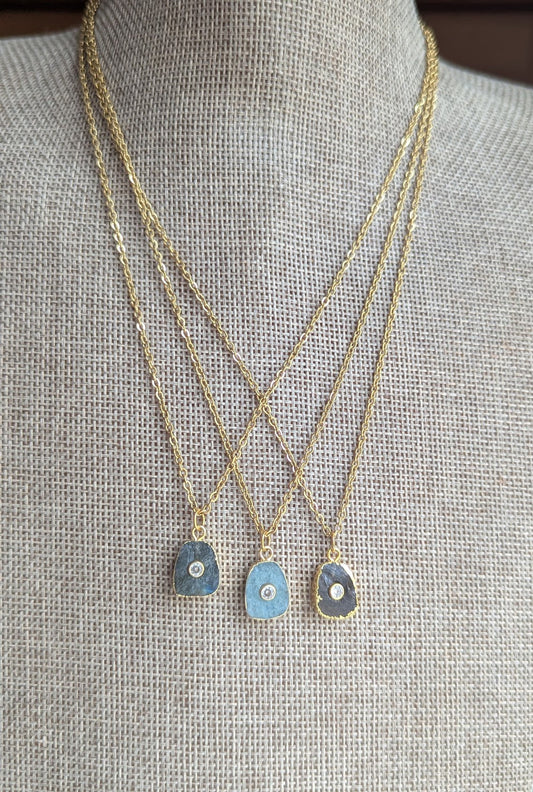 Raw Gemstone CZ Crystal Gold Necklace (Various Stones Available)