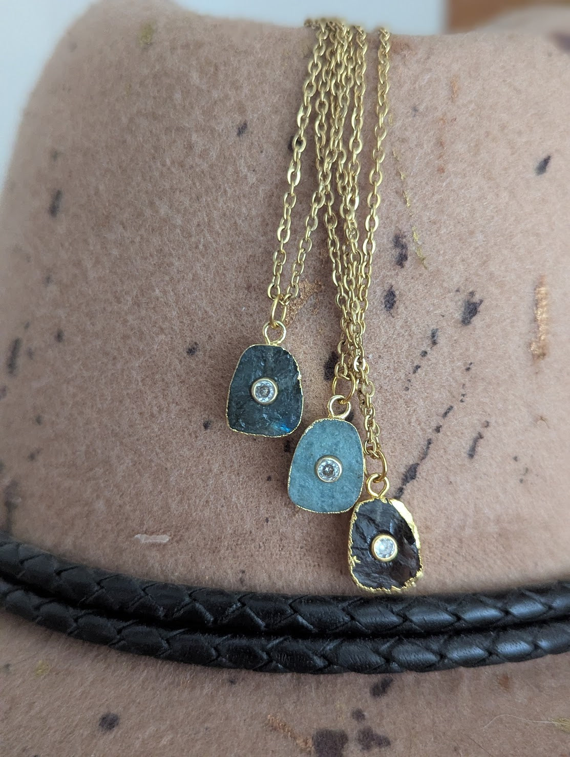 Raw Gemstone CZ Crystal Gold Necklace (Various Stones Available)
