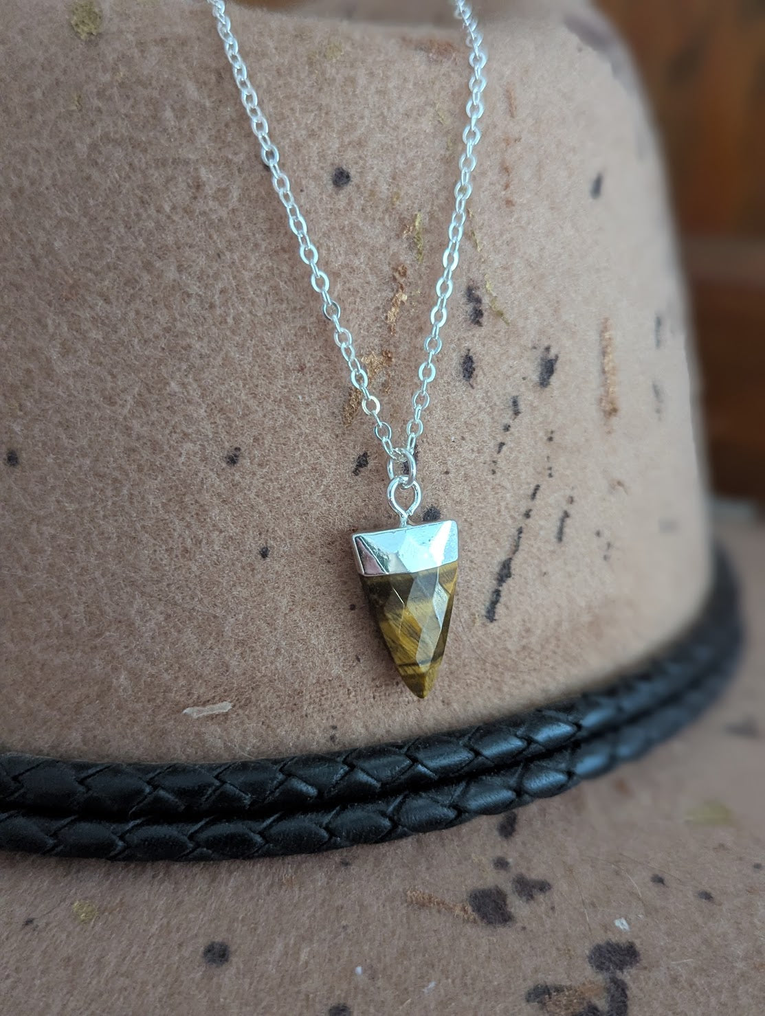 Tigers Eye Point Sterling Silver Necklace