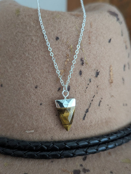 Tigers Eye Point Sterling Silver Necklace