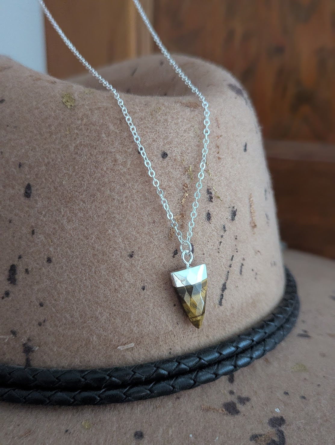 Tigers Eye Point Sterling Silver Necklace