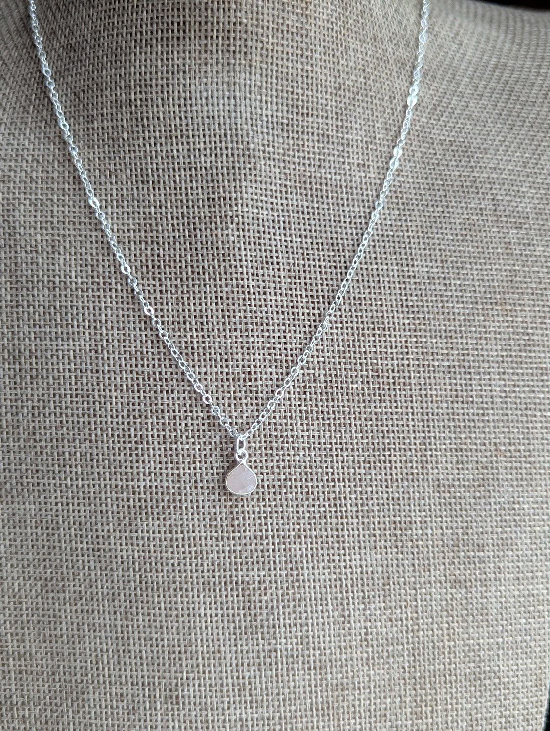 Dainty Faceted Rose Quartz Tear Drop Sterling Silver Necklace