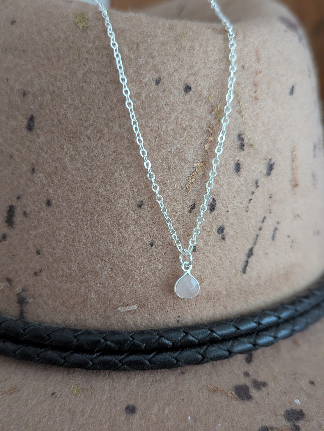 Dainty Faceted Rose Quartz Tear Drop Sterling Silver Necklace